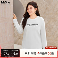 MsShe【天絲棉】大碼女裝2025秋裝胖mm寬松撞色字母印花長袖T恤女 彈力棉-米白色現(xiàn)貨 XL