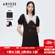 艾諾絲雅詩【商場同款】夏裝新復(fù)古泡泡袖宮廷風(fēng)娃娃領(lǐng)雙排扣連衣裙10439073 黑色 L