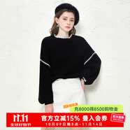 CAROLINECaroline卡洛琳2023秋季新款簡(jiǎn)約黑白撞色編織毛針織衫ECRDCB02 黑色 L