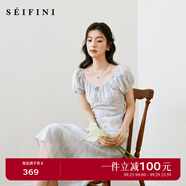 詩(shī)凡黎（'SEIFINI）詩(shī)凡黎泡泡袖連衣裙2025春新款短袖莫奈裙收腰歐若風(fēng)度假絕美長(zhǎng)裙 淺藍(lán) L