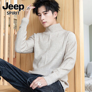 JEEP SPIRIT純色毛衣慵懶風男士秋冬季2025款打底衫內(nèi)搭半高領針織衫水貂絨男 K19906卡其【品質(zhì)保證】 M