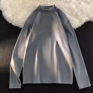 魯賓克德絨打底衫男半高領(lǐng)秋冬季加絨加厚衛衣男生長(cháng)袖t恤男士?jì)却钌弦?深灰色 XL (建議體重130-140斤)