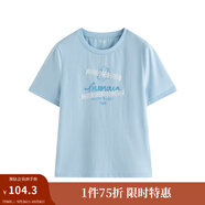 茵曼（INMAN）100%純棉短袖T恤2025夏女裝新款復古通勤白上衣 藍色 M