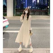 潮思匯法式感荷葉邊長(cháng)袖連衣裙女秋季2025新款設計感高腰顯瘦長(cháng)裙子 杏色 6102#有內襯 S 80斤-95斤