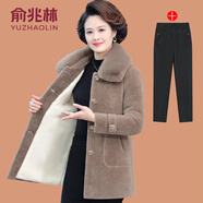 俞兆林（YUZHAOLIN）采購產(chǎn)品中年母親冬季金貂絨外衣時(shí)尚大碼中老年婦女絲絨加厚貂 106卡其色+黑色褲 加絨 3XL 參考120-135斤