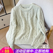 歐貝汐【新品】秋冬新款軟糯麻花鏤空?qǐng)A領(lǐng)毛衣甜美糖果色套頭針織衫 綠色 均碼