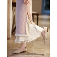 tromlfz百褶半身裙旗袍襯裙內搭秋冬內襯裙冬季疊穿覆古打底裙針織大擺裙 蕾絲邊__米白色_【裙長(cháng)75CM左右】 均碼