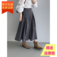 帕威索復古學(xué)院風(fēng)高腰顯瘦百褶裙女6132 格子 M