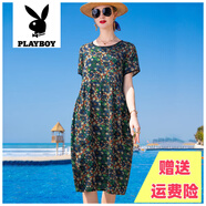 花花公子品牌復古大碼真絲連衣裙女2025夏季新款杭州桑蠶絲中年媽媽裝寬松 碎花圓點 2XL 建議128-137斤