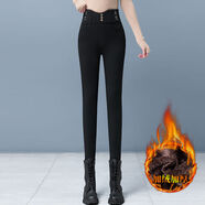 詩(shī)言海浪加絨加厚打底褲女冬季新款外穿高腰秋冬小腳褲中老年媽媽裝鉛筆褲 黑色 羊羔絨 加厚 27 建議91-100斤
