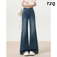 淘稚氣不貼腿微喇牛仔褲女款2025新款高腰寬松秋季彈力顯瘦喇叭褲子 復古藍-長(cháng)褲(TZQ2581541) L (推薦109-120斤)