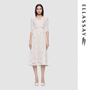 歌力思（ELLASSAY）2025早春新款高貴典雅睫毛蕾絲棉感中長(cháng)款連衣裙女EWU361Y00700