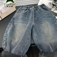 愛 西娜兒童加絨加厚牛仔褲2025秋冬新款百搭男女童可愛韓版一體絨哈倫褲 蛋仔加絨牛仔 90