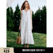 ELLE【明星同款】拾貝少女海軍領(lǐng)連衣裙女2025夏季新款減齡小白裙 白色 M