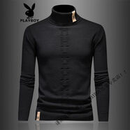 花花公子（PLAYBOY）男士套頭毛衣歐洲站高領(lǐng)加厚字母扭花羊 毛衫男秋冬季新款潮牌修 黑色 M