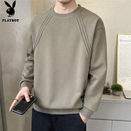 花花公子（PLAYBOY）長(cháng)袖t恤男秋冬款2025新款圓領(lǐng)寬松潮流重磅保暖上衣休閑加絨衛衣 綠色 C-2022HH6540 3XL