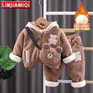 鄰家米其童裝女童套裝冬裝加絨加厚1-8歲兒童女孩秋冬季小童寶寶小孩衣服 XT4909（上衣+褲子）-咖色 110 碼/身高100-110cm（3-4歲）