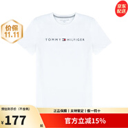 Tommy Hilfiger湯米 希爾費格男士夏季百搭時尚字母LOGO圓領短袖T恤Z奢侈品潮牌 110白色 M clasic fit歐美版偏大】