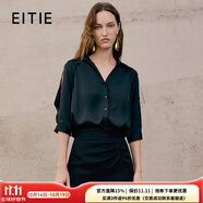 愛特愛（EITIE）氣質(zhì)寬松緞面黑色蕾絲拼接V領(lǐng)襯衫上衣夏季新款襯衣7409103 極簡黑20 M 160