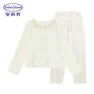 安莉芳【絨暖系】復古本命年雙面搖粒絨睡衣套裝女新年紅色顯瘦家居服 新版蕾絲款-乳白色CRM 2XL