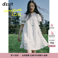 DZZIT【爆款補(bǔ)單】地素法式蕾絲連衣裙夏白色泡泡袖度假風(fēng)裙子 白色 XS