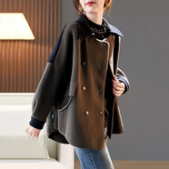 AEMAPE2025秋冬新款時(shí)尚韓版顯瘦百搭氣質(zhì)翻領(lǐng)蝙蝠袖雙排扣拼接外套女 軍綠色 L