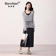 伯西亞品牌2025年秋季新款女士套裝時(shí)尚洋氣減齡顯瘦遮肉連衣裙兩件套 霧霾藍 M