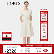 PORTS寶姿春季新品女裝優(yōu)雅純色通勤腰帶裝飾束腰短袖連衣裙 奶白色-1 XS (2)