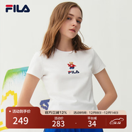 FILA 斐樂(lè )女裝官方女士短袖T恤夏季休閑運動(dòng)內搭t恤運動(dòng)上衣 標準白-F51W328152FWT S （160/80A/S）