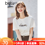 betu百圖女裝春裝新款寬松韓版卡通印花短袖T恤ins潮JD2102T08 白色 M
