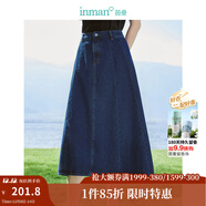 茵曼（INMAN）100%純棉法式牛仔半身裙2025夏女裝新款氣質(zhì)顯瘦中高腰A字裙子 深藍色 M