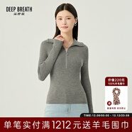 深呼吸DEEP BREATH女裝豎坑條拉鏈翻領(lǐng)修身純羊毛針織衫女A300996 花灰 M (3碼)
