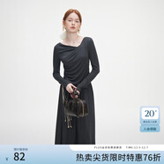 范思藍恩秋季設計感針織T恤半身裙時(shí)尚套裝女秋裝新款慵懶高腰半身裙女 深灰色（上衣） M