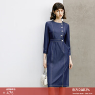 顏域時(shí)尚氣質(zhì)牛仔連衣裙女裝2024新款早春收腰顯瘦連身裙圓領(lǐng)裙子 深藍 2XL