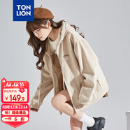 唐獅（TonLion）2025針織外套女休閑衛衣開(kāi)衫連帽上衣 無(wú)絨款淺卡其/二批 XL