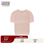 Teenie Weenie小熊春夏鏤空鉤花泡泡袖套頭短款時(shí)髦毛衣針織衫女裝 粉色 L 170