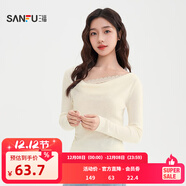 三福（SANFU）毛衣2025秋季蕾絲拼接蕩領(lǐng)花邊下擺上衣女裝508204 杏色 S