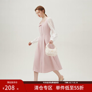 范思藍恩折紙情書(shū) 赫本風(fēng)長(cháng)袖假兩件法式氣質(zhì)連衣裙女24FS11232 花束粉 XS