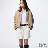 優(yōu)衣庫女裝休閑拉鏈短茄克/外套巴恩風(fēng)翻領(lǐng)時(shí)尚夾克 新款479208 32 深米色 XS /150/76A