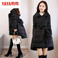 鴨鴨棉衣女中長(cháng)款2025冬季新款韓版氣質(zhì)收腰西裝領(lǐng)百搭顯瘦a斗篷棉服 黑色 L 101-110