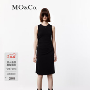 MO&Co.連衣裙春夏精裁捏褶收腰輕薄彈力針織中裙無(wú)袖黑色灰色摩安珂 黑色 S 160