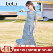 betu百圖女裝V領(lǐng)浪漫時(shí)尚清新印花連衣裙女2203T81 蘭色 L