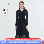 愛(ài)特愛(ài)（EITIE）法式復古雪紡網(wǎng)紗V領(lǐng)收腰長(cháng)袖連衣裙秋冬新款女裙C2307248 極簡(jiǎn)黑20 M 160