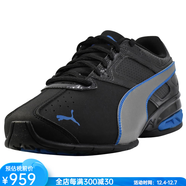 彪馬（PUMA）運動(dòng)跑步鞋男子秋季透氣低幫系帶厚底網(wǎng)眼Tazon6禮物拼色緩震防滑 Black/Silver/Blue 41 碼8.5美碼