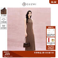 固執（OBSTINATE）固執2025秋冬新款新中式氣質(zhì)優(yōu)雅長(cháng)款毛織立領(lǐng)無(wú)袖連衣裙 棕色 L