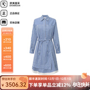 3.1Phillip Lim25秋冬新款女士時(shí)尚條紋翻領(lǐng)修身顯瘦休閑長(cháng)袖連衣裙 藍色 XS