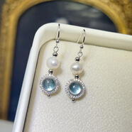 飾尚e族2024年新款輕奢小眾耳環(huán)感耳飾海藍寶耳環(huán)淡水珍珠銀針耳釘 5141耳鉤(銅鍍白金)