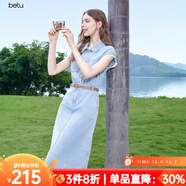 百圖betu女裝2025夏季新款連衣裙無(wú)袖減齡蕾絲拼接牛仔連衣裙2507T53 淺牛仔藍 L