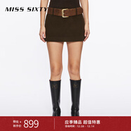 MISS SIXTY冬款含綿羊毛呢超短裙女配腰帶氣質(zhì)低腰顯瘦A字半身裙 軍綠 M