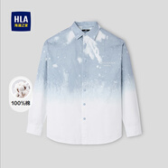 海瀾之家（HLA）長(cháng)袖襯衫男春季26新純棉翻領(lǐng)字母刺繡襯衣男HNEAD1F022A 藍灰漸變22 39 170/88A 推薦127~136斤